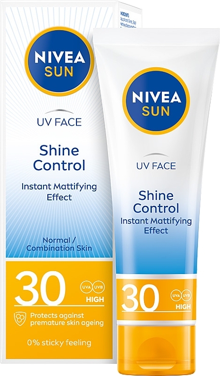 Matujący krem do twarzy z wysoką ochroną - NIVEA SUN UV Face Shine Control Mattifying Effect SPF 30 