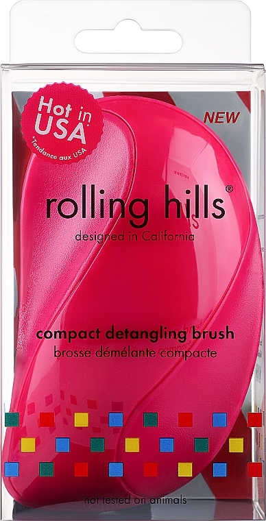Kompaktowa szczotka do włosów, różowa - Rolling Hills Compact Detangling Brush Fuschia — Zdjęcie N1