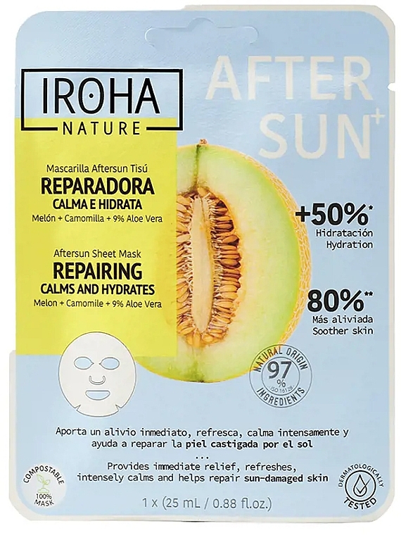 Kojąca, nawilżająca maseczka do twarzy z melonem - Iroha Repairing Calms And Hydrates Melon After Sun Sheet Mask — Zdjęcie N2