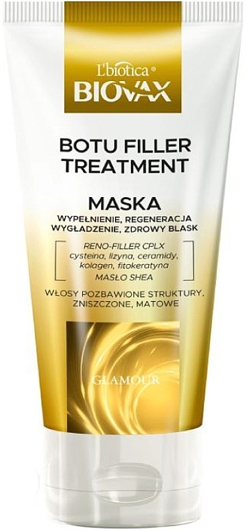 Wypełniająca maska wygładzająca do włosów - L'biotica Biovax Glamour Botu Filler Treatment Mask — Zdjęcie N1