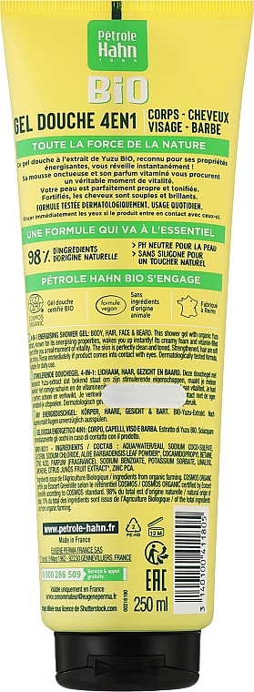 Energetyzujący żel pod prysznic z ekstraktem z yuzu - Eugene Perma Petrole Hahn Bio 4In1 Energizing Shower Gel — Zdjęcie N2