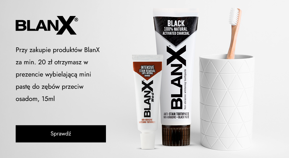 Przy zakupie produktów BlanX za min. 20 zł otrzymasz w prezencie wybielającą mini pastę do zębów przeciw osadom, 15ml.