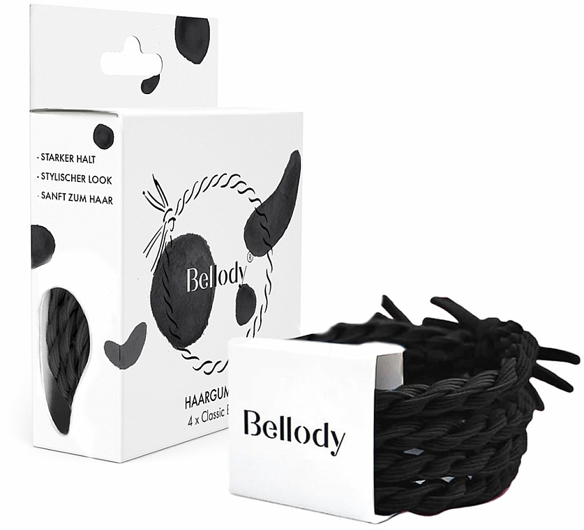 Gumka do włosów, classic black, 4 szt. - Bellody Original Hair Ties — Zdjęcie N1