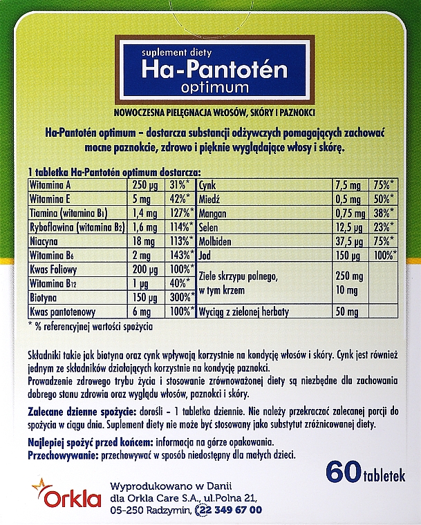Suplement diety na paznokcie i włosy - Orkla Ha-Pantoten Optimum — Zdjęcie N2
