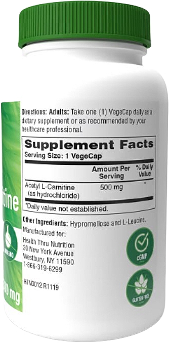 Suplement diety Acetylo L-karnityna, 500 Mg - Health Thru Nutrition Acetyl L-Carnitine 500 Mg — Zdjęcie N2
