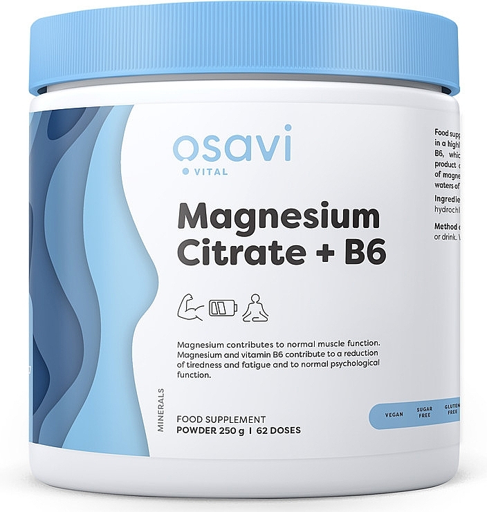 Suplement diety Cytrynian magnezu + B6, proszek - Osavi Magnesium Citrate + B6 Powder — Zdjęcie N1