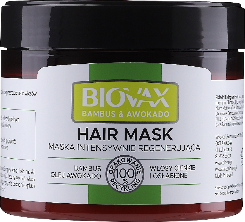 Biovax Bambus i olej awokado do włosów cienkich i łamliwych - maska