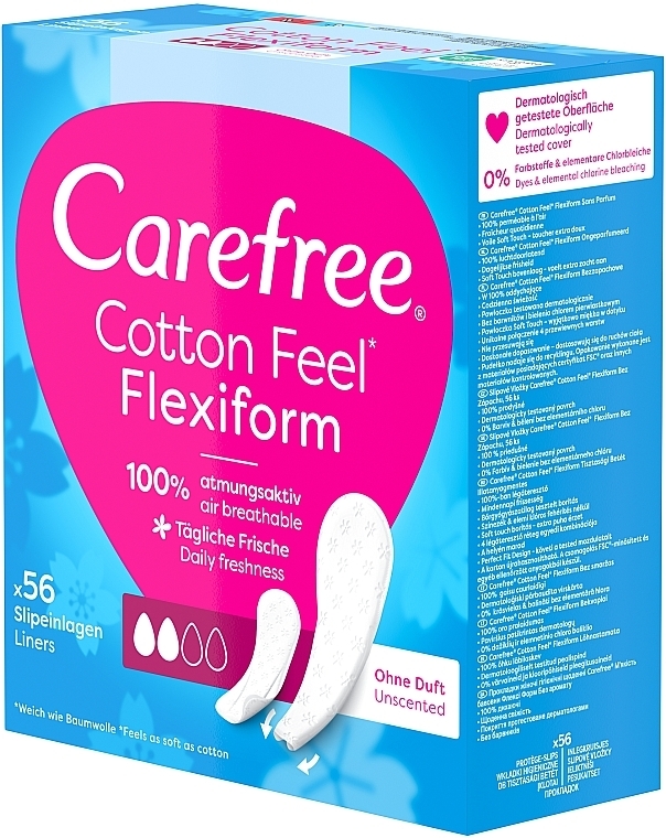 Wkładki higieniczne, 56 szt. - Carefree Cotton FlexiForm Unscented — Zdjęcie N10