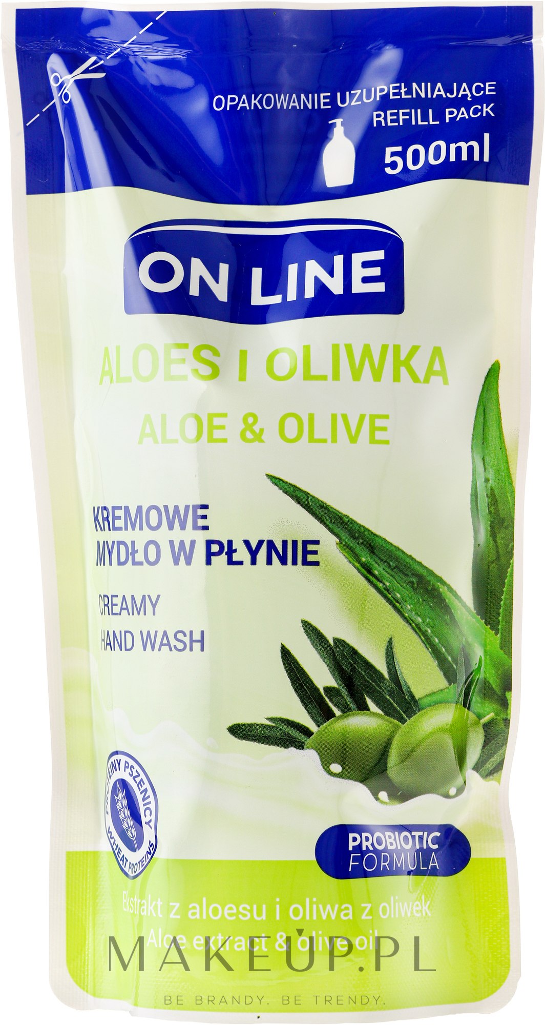 Kremowe mydło w płynie Aloes i oliwka - On Line Aloe & Olive Creamy Hand Wash (uzupełnienie) — Zdjęcie 500 ml