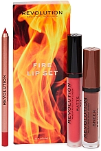 Kup Zestaw do makijażu - Makeup Revolution Fire Lip Set (l/gloss/3.5ml + lipstick/3ml + l/liner/1g)