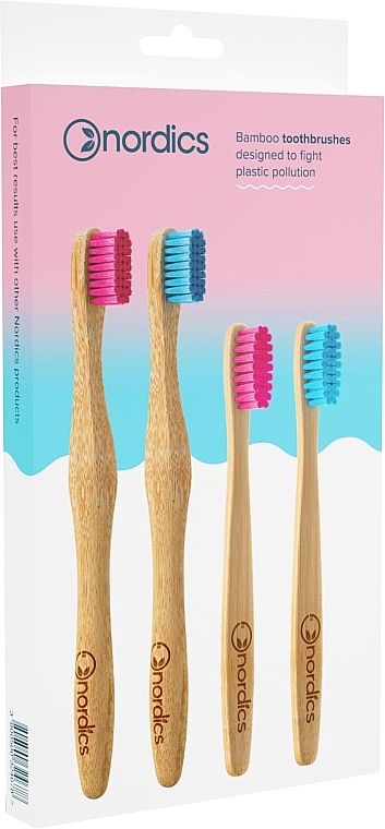 Zestaw szczoteczek bambusowych, dla dzieci i dorosłych, 4 sztuki - Nordics Adults + Kids Bamboo Toothbrushes — Zdjęcie N1