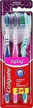 Kup Zestaw ZigZag, średnio twarde, niebieska + różowa + turkusowa - Colgate Medium Toothbrush