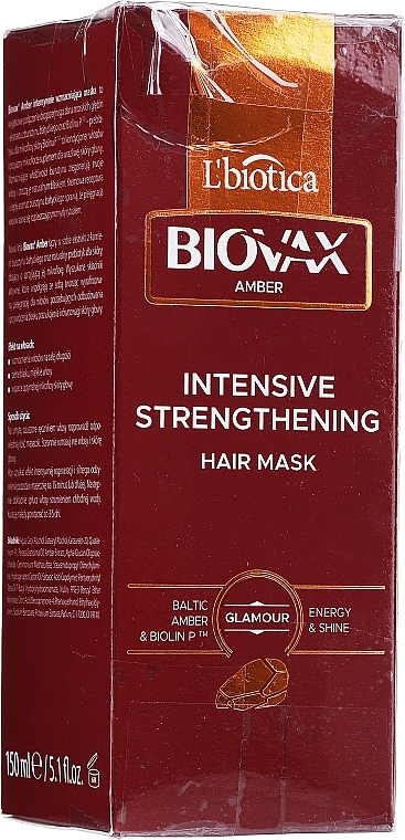 PRZECENA! Intensywnie wzmacniająca maseczka do włosów Bursztyn bałtycki i biolin - Biovax Glamour Amber * — Zdjęcie N4