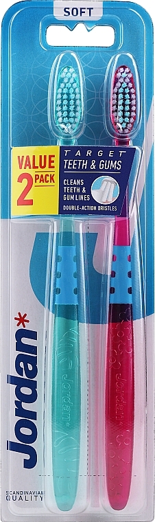 Miękkie szczoteczki do zębów, rózowa + zielona - Jordan Target Teeth & Gums Soft — Zdjęcie N1