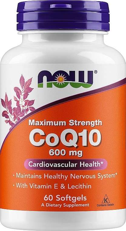 Koenzym Q10, 600 mg, 60 kapsułek - Now Foods CoQ10 With Vitamin E & Lecithin — Zdjęcie N1
