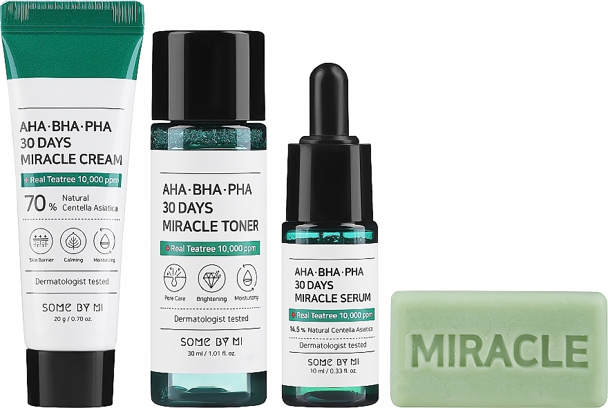 Zestaw startowy do pielęgnacji cery problematycznej - Some By Mi AHA BHA PHA 30 Days Miracle (soap 30 g + ton/mini 30 ml + ser/mini 10 ml + f/cr/mini 20 g) — Zdjęcie N2