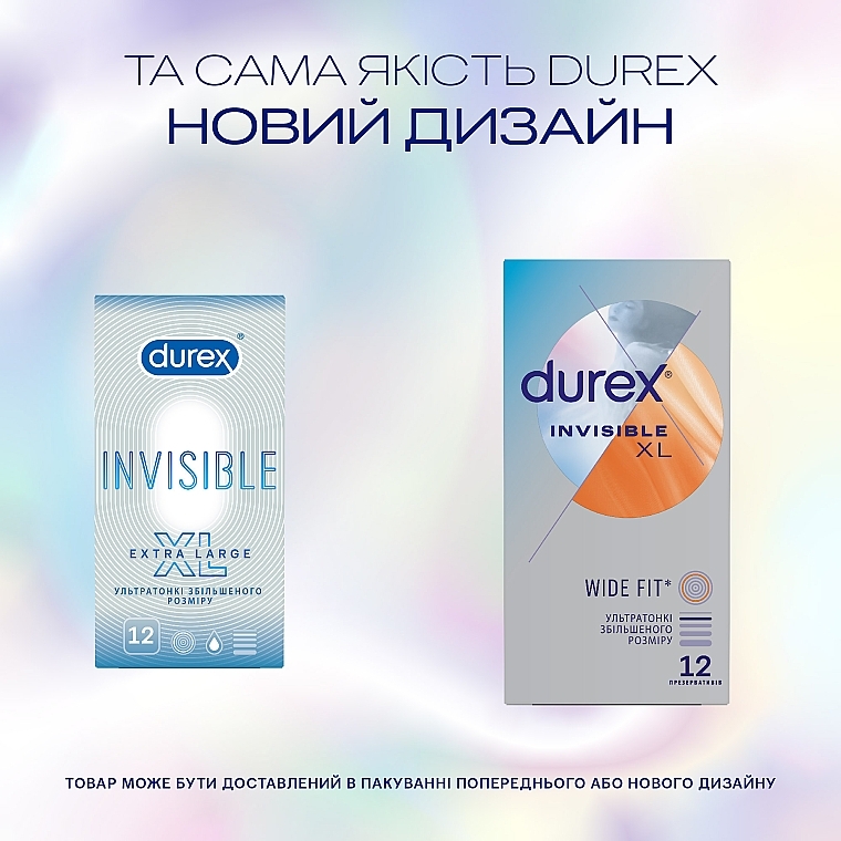 Prezerwatywy lateksowe z silikonowym smarem „Ultra-cienki” większy rozmiar (szerszy), 12 szt. - Durex Invisible XL — Zdjęcie N4