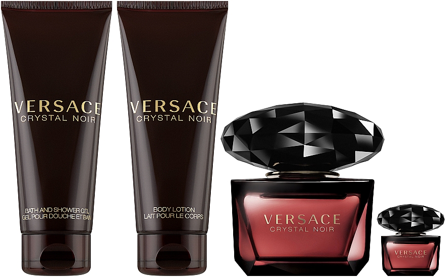 Versace Crystal Noir - Zestaw (edt 90 ml + edt/mini 5 ml + sh/gel 100 ml + b/lot 100 ml) — Zdjęcie N2