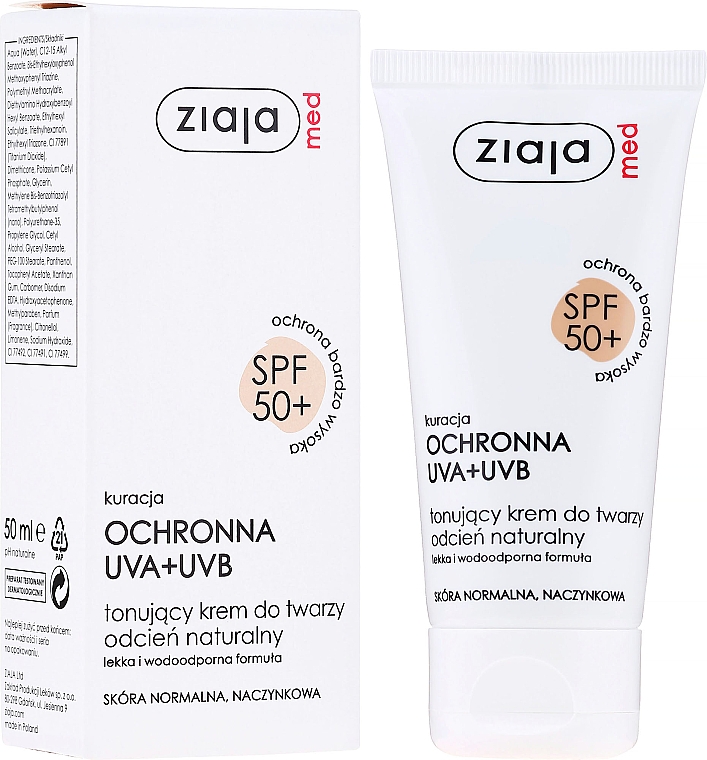 Tonujący krem do twarzy odcień naturalny SPF 50+ - Ziaja Med Toning Face Cream Natural Shade UVA+UVB — Zdjęcie N2