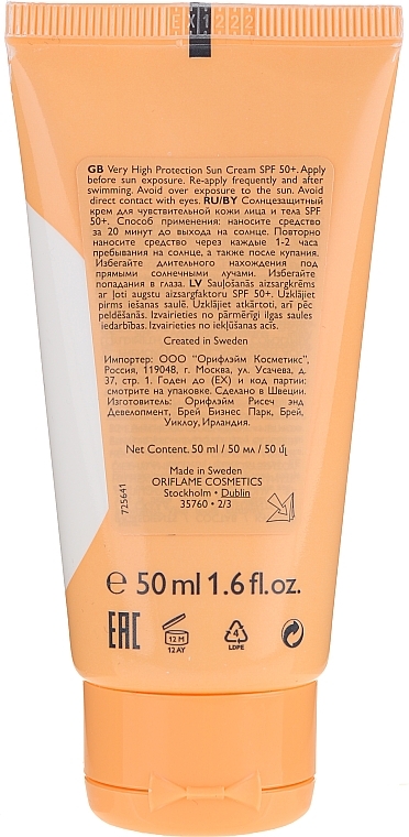 PRZECENA! Krem do opalania do skóry wrażliwej SPF 50 - Oriflame Sun 360 Cream Sensitive Body + Face * — Zdjęcie N2