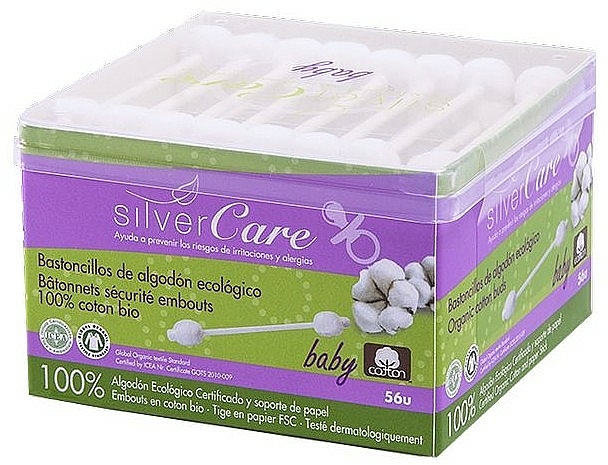 Patyczki higieniczne dla dzieci, 56 szt - Silver Care Coton — Zdjęcie N1