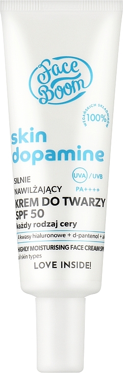 Nawilżający krem przeciwsłoneczny do twarzy - FaceBoom Skin Dopamine Highly Moisturising Face Cream SPF 50 — Zdjęcie N1