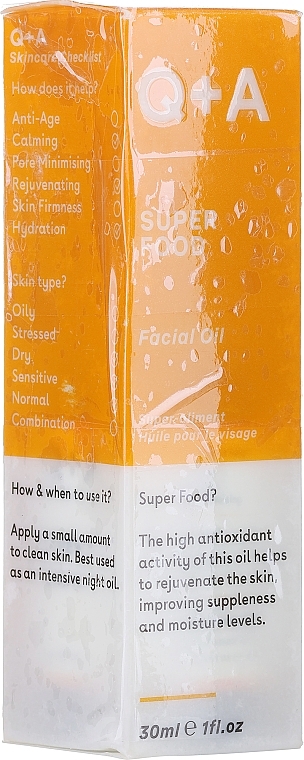 PRZECENA! Olejek do twarzy - Q + A Super Food Facial Oil * — Zdjęcie N1
