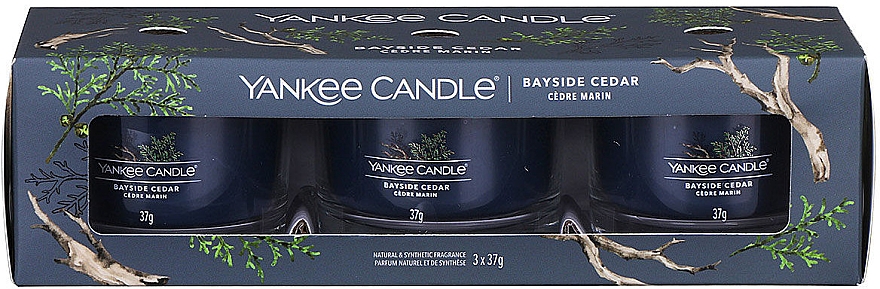 Zestaw świec zapachowych - Yankee Candle Bayside Cedar (candle/3x37g) — Zdjęcie N1