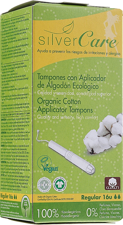 Tampony z bawełny organicznej, Regular, 16szt - Masmi Silver Care — Zdjęcie N1