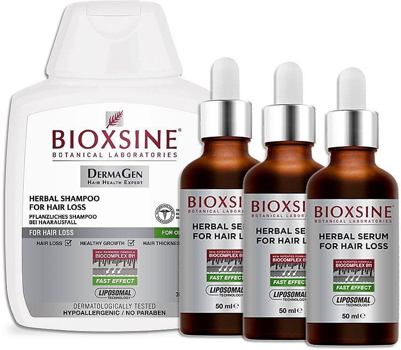Zestaw przeciw wypadaniu włosów - Bioxsine Dermagen White (shm/300ml + serum/3x50ml) — Zdjęcie N2