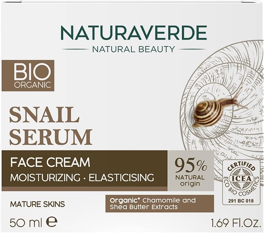 Nawilżający krem do twarzy - Naturaverde Bio Moisturizing Elasticising Face Cream Snail Serum — Zdjęcie N1