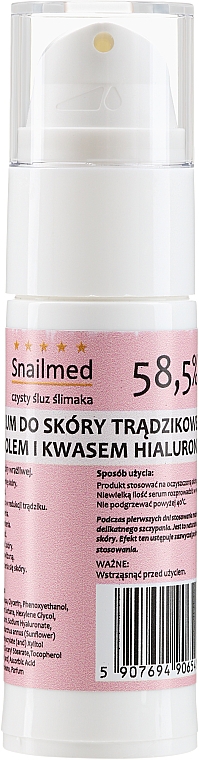 Przeciwtrądzikowe serum ze śluzem ślimaka i totarolem do twarzy - Snailmed — Zdjęcie N1