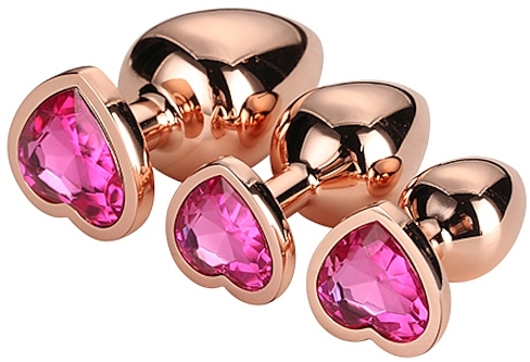 Zestaw korków analnych w kształcie serca, 3 szt. - Dream Toys Gleaming Love Rose Gold Plug Set  — Zdjęcie N3