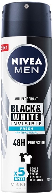 Antyperspirant w sprayu przeciw żółtym i białym śladom dla mężczyzn - NIVEA MEN Invisible For Black & White Fresh 48 H Anti-Perspirant Spray — Zdjęcie 150 ml
