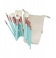Zestaw 12 turkusowych pędzli do makijażu w białym etui - ILU Basic Mu Turquoise Makeup Brush Set — Zdjęcie N4