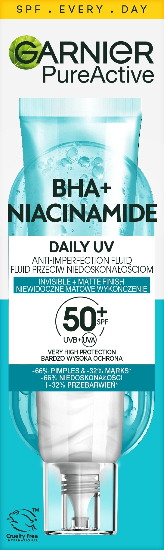 Fluid do twarzy - Garnier Pure Active BHA+ Niacynamid Daily UV Anti-Imperfection Fluid — Zdjęcie 40 ml