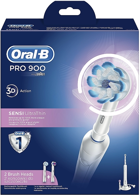 Zestaw - Oral-B Pro 900 Sensi UltraThin D16.524.3U (toothbrush + charger/1pc + nozzle/2pcs) — Zdjęcie N3