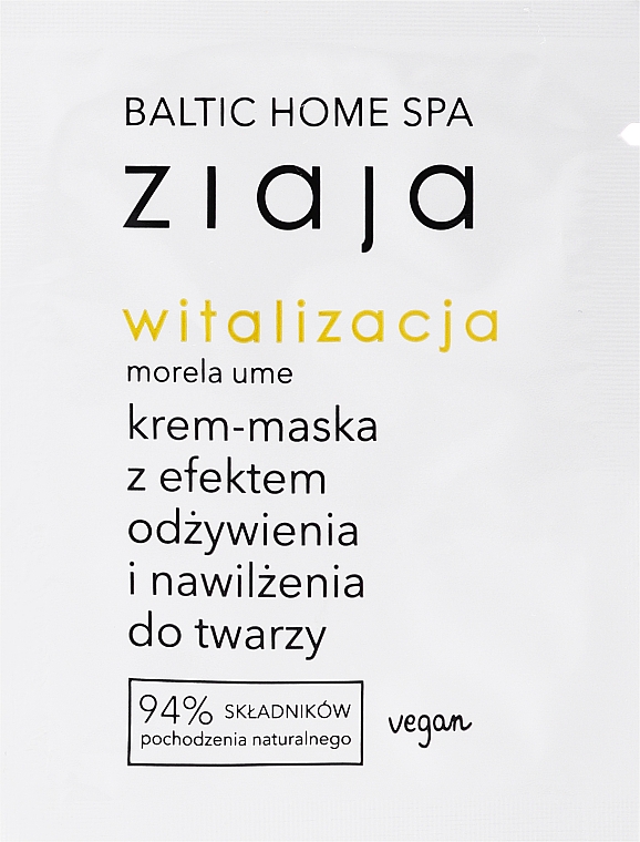 Krem nawilżający-maska ​​do twarzy - Ziaja Baltic Home Spa Witalizacja (próbka) — Zdjęcie N1