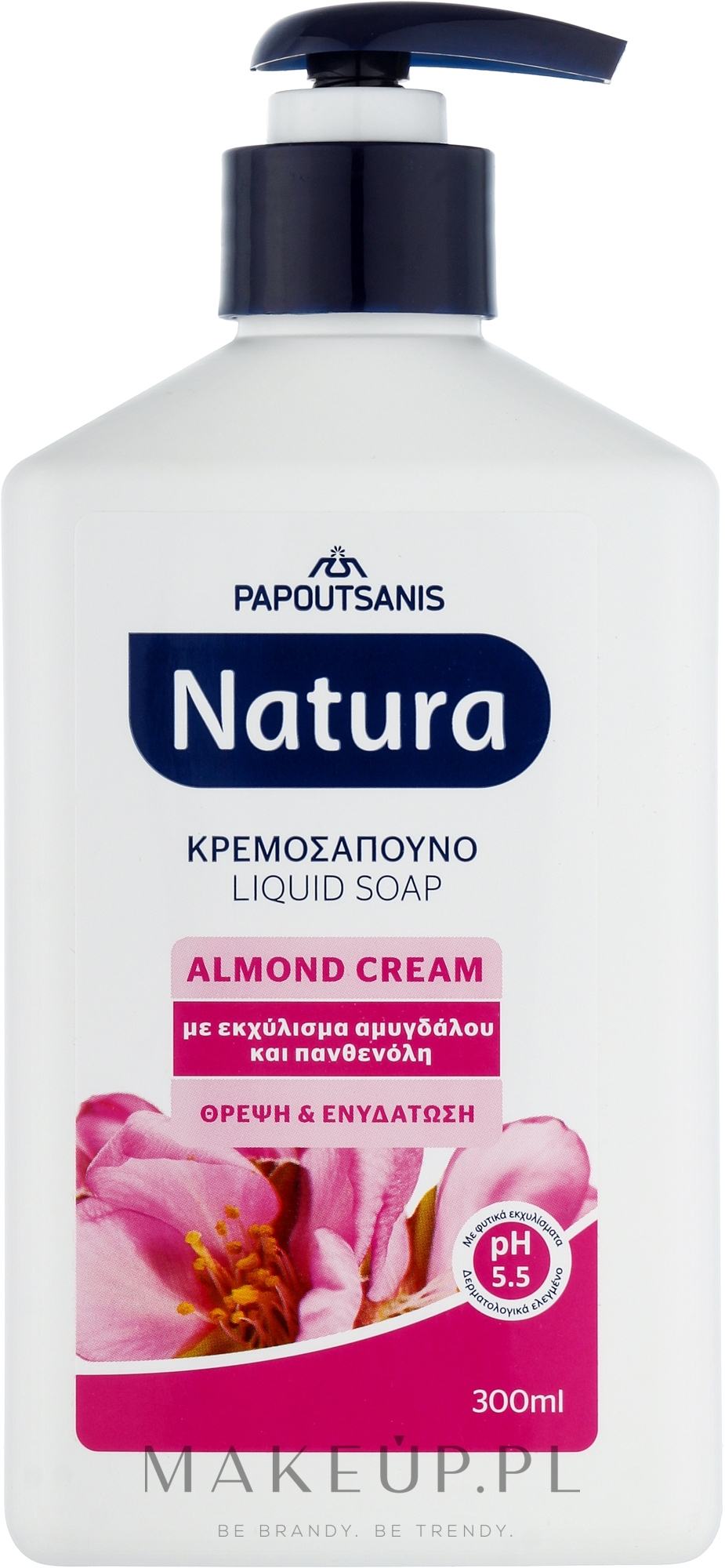 Kremowe mydło w płynie Krem migdałowy, z pompką - Papoutsanis Natura Pump Almond Cream — Zdjęcie 300 ml