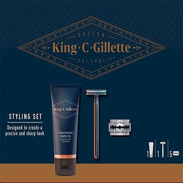 Zestaw - Gillette King C. (razor/1pcs + sh/gel/150ml + edge/razors/5pcs) — Zdjęcie N1