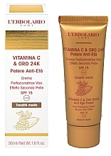 Krem do twarzy o średnim odcieniu z witaminą C i 24-karatowym złotem - L'Erbolario Vitamin C And 24K Gold Anti Age Power SPF 15 — Zdjęcie N1