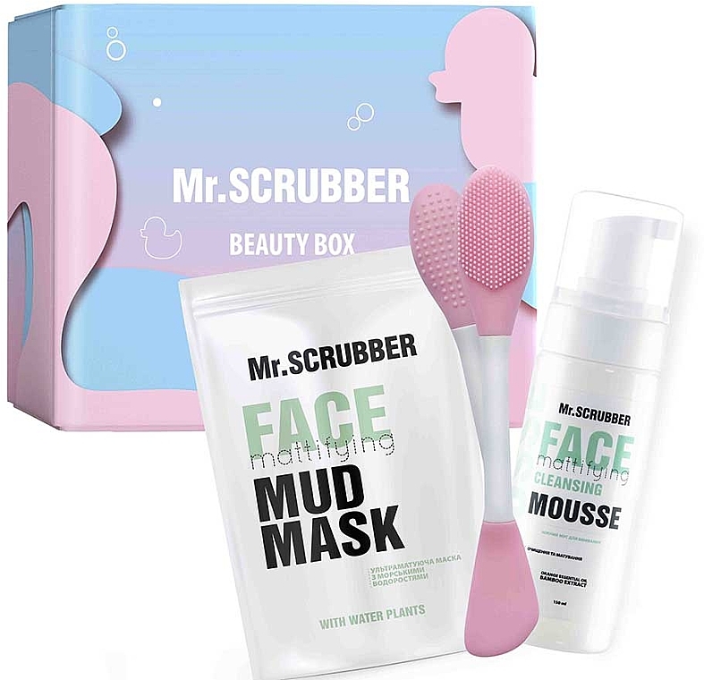 Zestaw - Mr.Scrubber Mattifying Daily Care (f/mask/100g + f/mousse/150ml + brush/1/pcs)