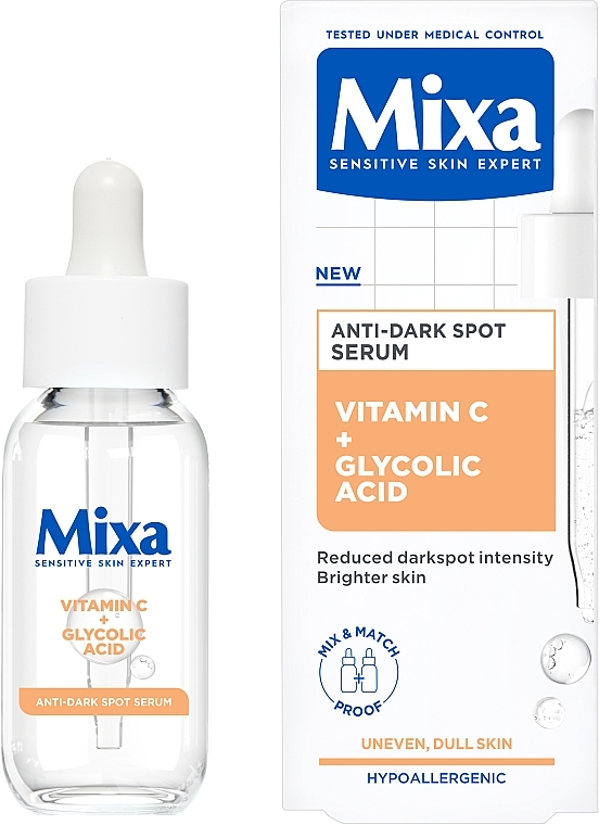 Serum z witaminą C i kwasem glikolowym rozjaśniające matową, wrażliwą skórę - Mixa Sensitive Skin Expert Anti-Dark Spot Serum — Zdjęcie N1