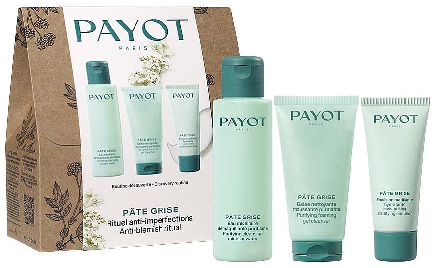 Zestaw - Payot Pate Grise Anti-Blemish Ritual (foam/gel 50 ml + emuls 30 ml + micell/water 100 ml) — Zdjęcie N1