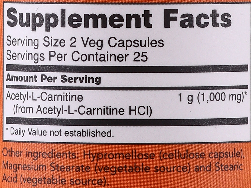 Acetylokarnityna w kapsułkach - Now Foods Acetyl-L Carnitine — Zdjęcie N3