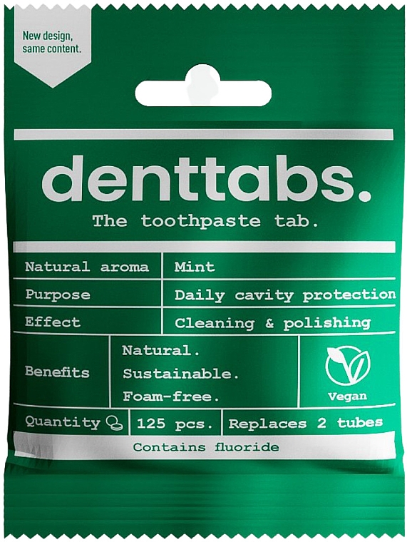 Miętowe tabletki do czyszczenia zębów z fluorem - Denttabs Teeth Cleaning Tablets Mint With Fluoride — Zdjęcie N1