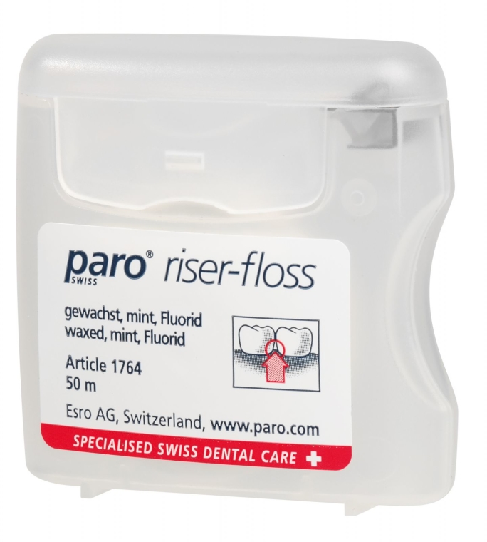 Woskowana i fluoryzowana nić dentystyczna Mięta - Paro Swiss Riser Floss — Zdjęcie N1