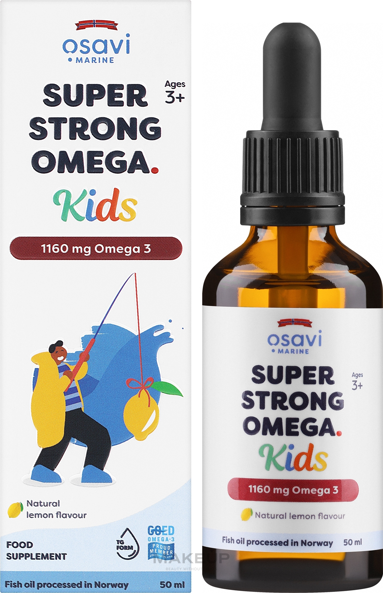 Suplement Omega 3 o smaku cytrynowym, 1160 mg - Osavi Super Strong Omega Kids — Zdjęcie 50 ml