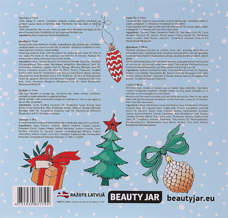 Zestaw - Beauty Jar Happy Beauty Holidays (brow/mask/15ml + f/mask/60ml + b/scr/60ml + lip/scr/15ml + soap/20g + b/oil/15ml + lip/balm/15ml) — Zdjęcie N2