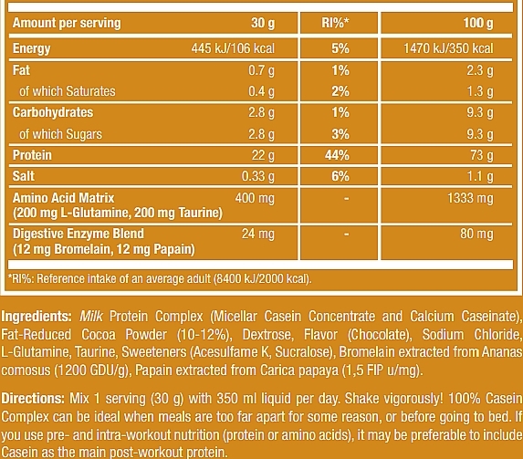 Kompleks belgijskiej czekolady z kazeiną - Scitec Nutrition 100% Casein Complex Belgian Chocolate — Zdjęcie N3